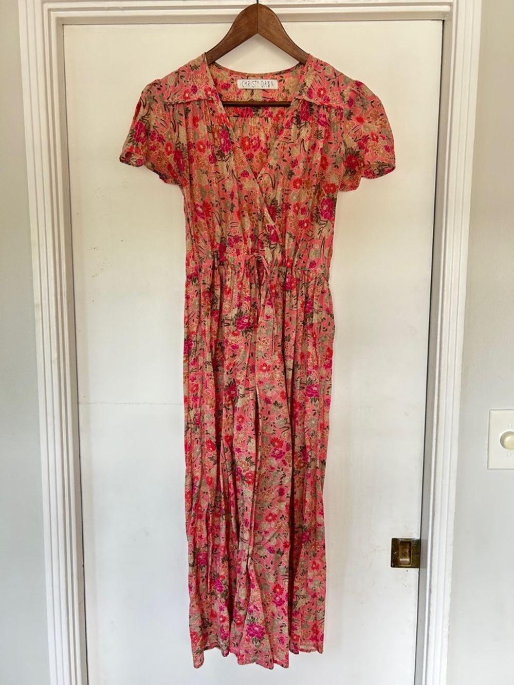 Christy Dawn Pink Floral Midi Wrap Dress